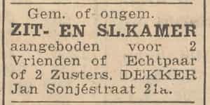 Artikel 'zit- en slaapkamer' uit Rotterdamsch nieuwsblad van 2 mei 1904
