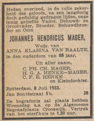 Artikel 'Johannes Hendricus Mager,' uit  van  dec 
