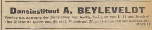 Artikel 'Dansinstituut A. Beyleveldt' uit De Maasbode van 28 okt 1926
