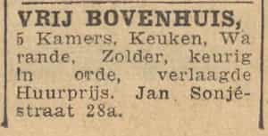 Artikel 'Vrij bovenhuis,' uit Rotterdamsch nieuwsblad van 2 mei 1904
