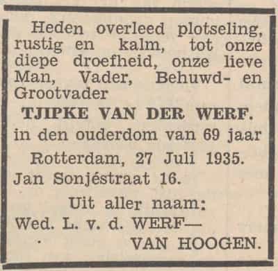 Artikel 'Tjipke van der Werf.' uit  van  dec 
