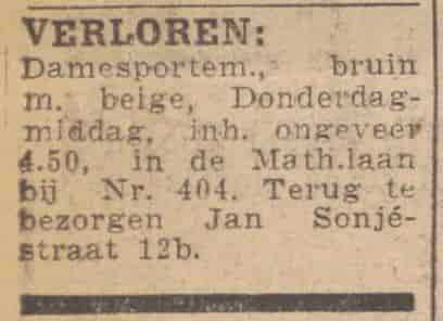 Artikel 'Verloren:' uit Rotterdamsch nieuwsblad van 20 nov 1916