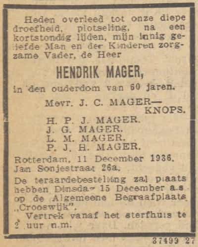 Artikel 'Hendrik Mager,' uit  van  dec 
