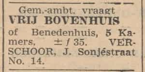 Artikel 'vrij bovenhuis' uit Rotterdamsch nieuwsblad van 2 mei 1904
