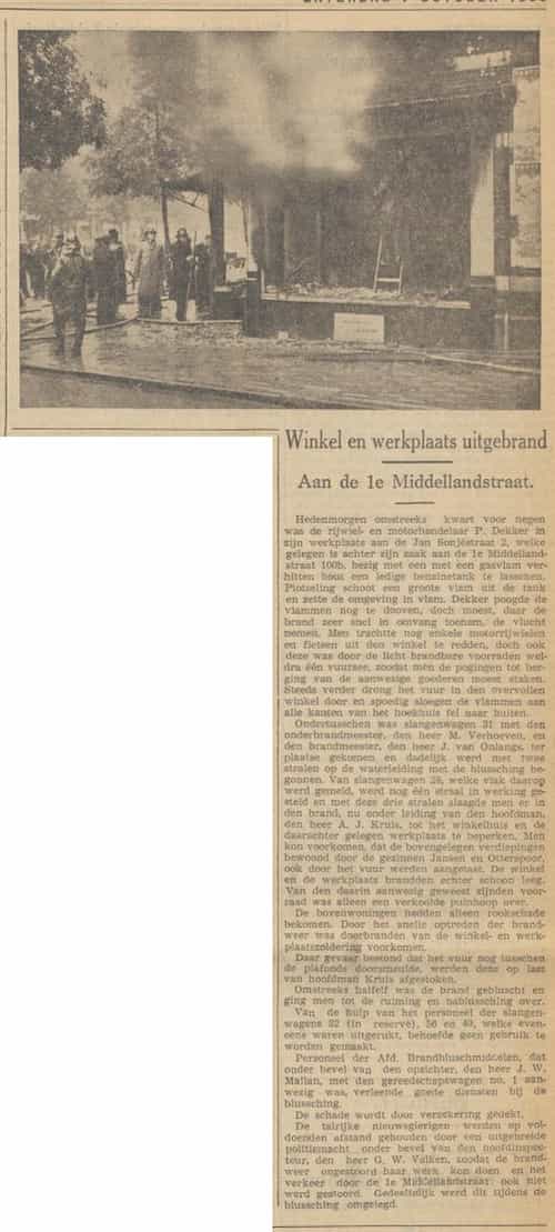 Artikel 'Winkel en werkplaats uitgebrand' uit  van  dec 
