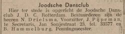 Artikel 'Joodsche Dansclub' uit Algemeen Dagblad van 18 mrt 1976
