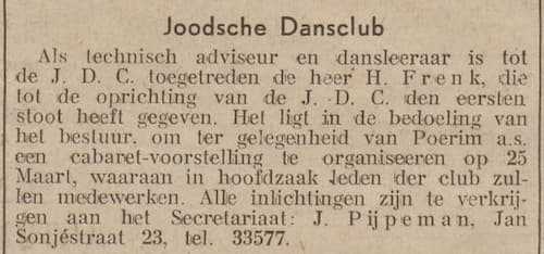 Artikel 'Joodsche Dansclub' uit Algemeen Dagblad van 18 mrt 1976
