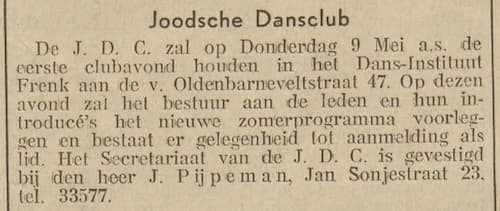 Artikel 'Joodsche Dansclub' uit Algemeen Dagblad van 18 mrt 1976
