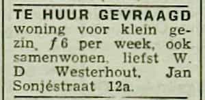 Artikel 'Te huur gevraagd' uit Rotterdamsch nieuwsblad van 2 mei 1904
