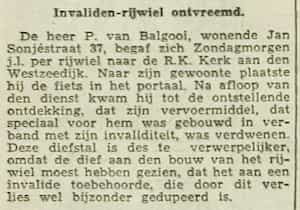 Artikel 'Invaliden-rijwiel ontvreemd.' uit  van  dec 
