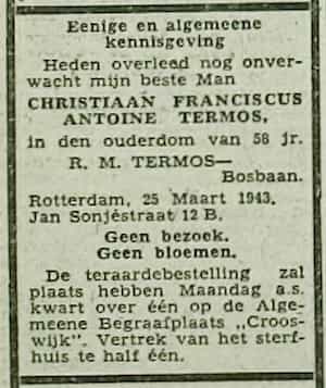 Artikel 'Christiaan Franciscus Antoine Termos,' uit  van  dec 
