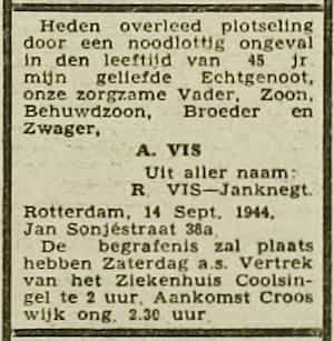 Artikel 'A. Vis' uit De Maasbode van 28 okt 1926
