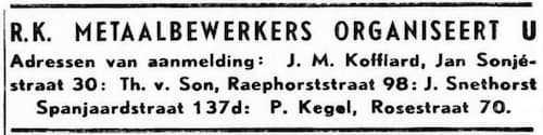 Artikel 'Rooms Katholieke metaalbewerkers organiseert u' uit Het Rotterdamsch parool van 6 feb 1964
