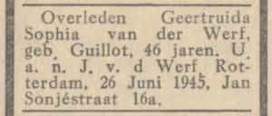 Artikel 'Geertruida Sophia van der Werf, geboren Guillot,' uit  van  dec 
