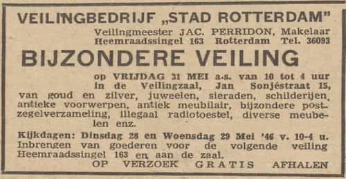 Artikel 'Bijzondere veiling' uit Algemeen Dagblad van 1 mei 1970
