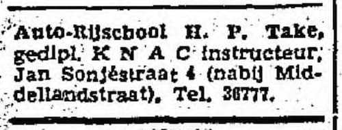 Artikel 'Auto-Rijschool H.P. Take,' uit  van  dec 
