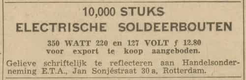 Artikel '10,000 Stuks electrische soldeerbouten' uit Algemeen Dagblad van 1 mei 1970
