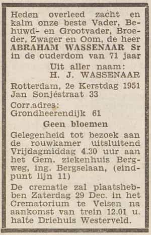 Artikel 'Abraham Wassenaar Senior' uit Algemeen Dagblad van 8 apr 1982
