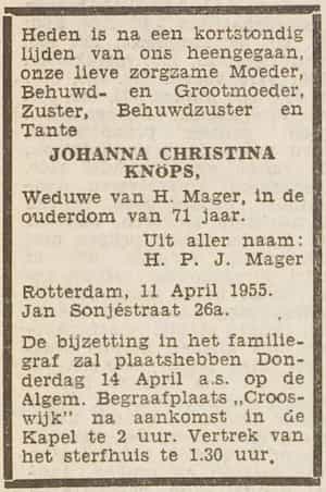 Artikel 'Johanna Christina Knöps,' uit  van  dec 
