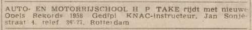 Artikel 'Auto- en motorrijschool H.P. Take' uit  van  dec 
