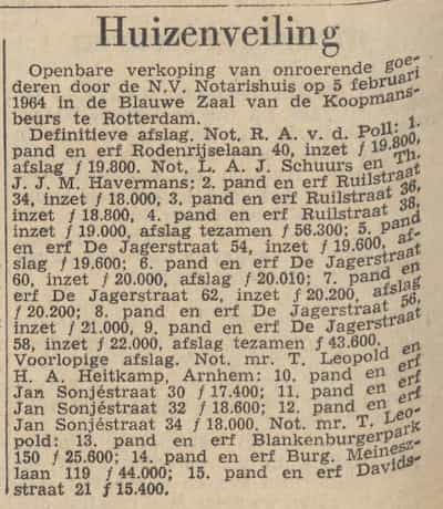Artikel 'Huizenveiling' uit Rotterdamsch nieuwsblad van 2 mei 1904

