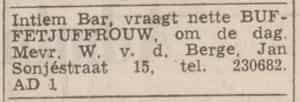 Artikel 'buffetjuffrouw,' uit  van  dec 
