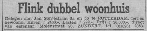 Artikel 'Flink dubbel woonhuis' uit Rotterdamsch nieuwsblad van 2 mei 1904
