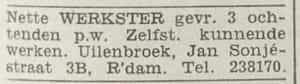 Artikel 'Werkster' uit De Maasbode van 28 okt 1926
