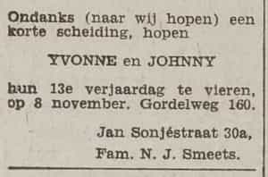 Artikel 'Yvonne en Johnny' uit Het Rotterdamsch parool van 6 feb 1964
