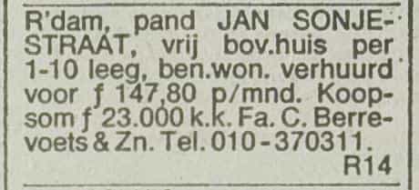 Artikel 'pand Jan Sonjéstraat' uit Rotterdamsch nieuwsblad van 2 mei 1904
