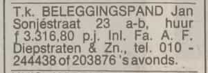 Artikel 'beleggingspand' uit Rotterdamsch nieuwsblad van 2 mei 1904
