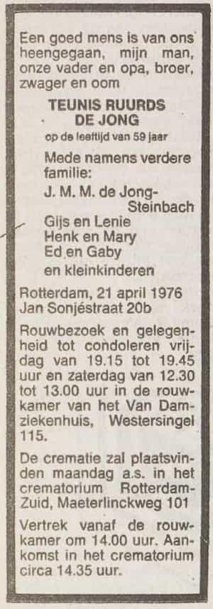 Artikel 'Teunis Ruurds de Jong' uit  van  dec 
