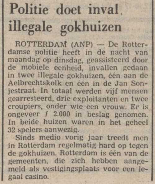 Artikel 'Politie doet inval illegale gokhuizen' uit  van  dec 
