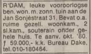 Artikel 'leuke vooroorlogse beneden woning' uit Rotterdamsch nieuwsblad van 2 mei 1904
