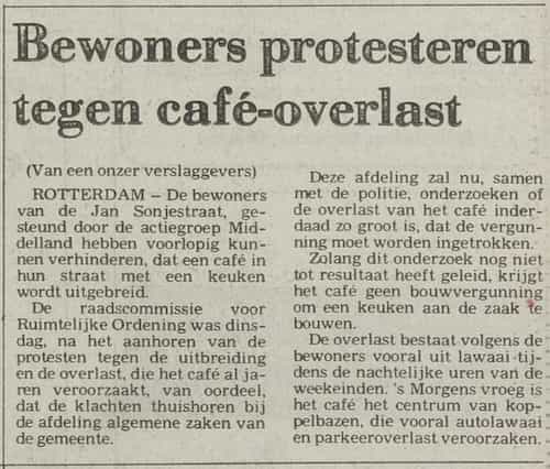 Artikel 'Bewoners protesteren tegen café-overlast' uit  van  dec 
