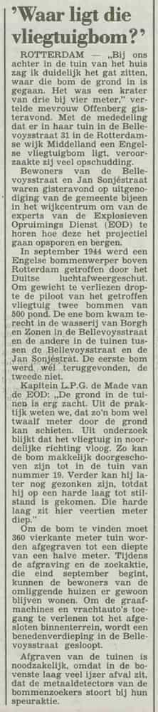 Artikel '‘Waar ligt die vliegtuigbom?’' uit  van  dec 
