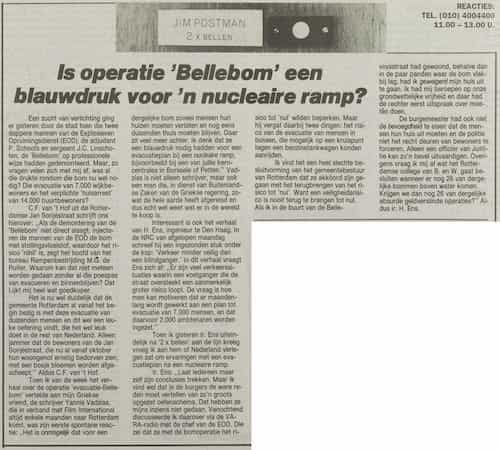 Artikel 'Is operatie ‘Bellebom’ een blauwdruk voor 'n nucleaire ramp?' uit  van  dec 
