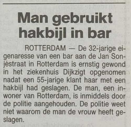 Artikel 'Man gebruikt hakbijl in bar' uit  van  dec 
