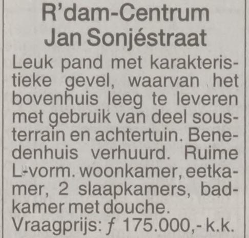Artikel 'Rotterdam-Centrum Jan Sonjéstraat' uit Het Vrije Volk van 9 feb 1949
