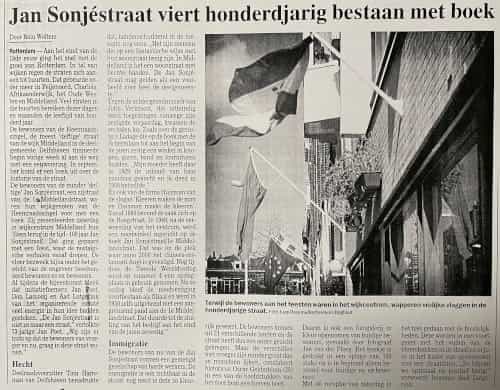 Artikel 'Jan Sonjéstraat viert honderdjarig bestaan met boek' uit  van  dec 
