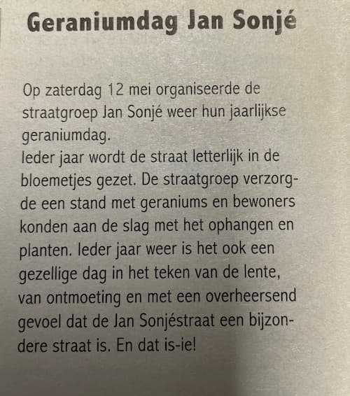 Artikel 'Geraniumdag Jan Sonjé' uit  van  dec 
