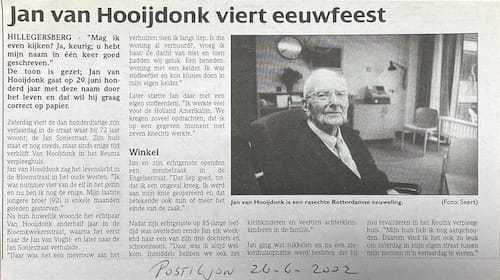 Artikel 'Jan van Hooijdonk viert eeuwfeest' uit  van  dec 
