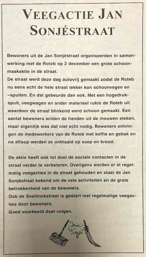 Artikel 'Veegactie Jan Sonjéstraat' uit  van  dec 
