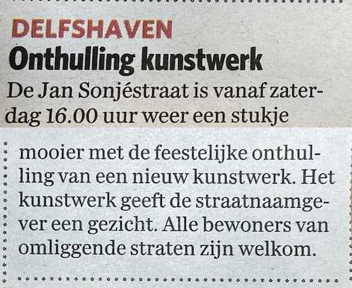Artikel 'Onthulling kunstwerk' uit  van  dec 

