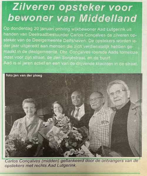 Artikel 'Zilveren opsteker voor bewoner van Middelland' uit  van  dec 
