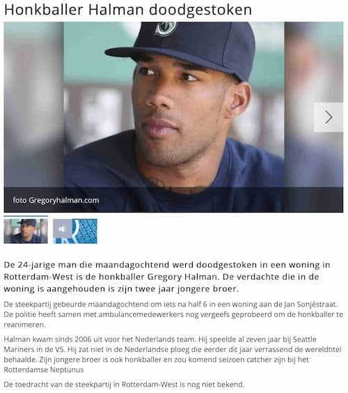 Artikel 'Honkballer Halman doodgestoken' uit  van  dec 
