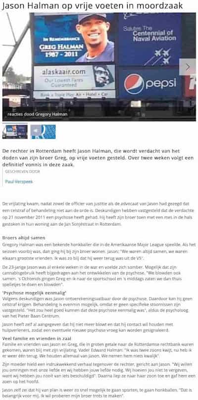 Artikel 'Jason Halman op vrije voeten in moordzaak' uit  van  dec 
