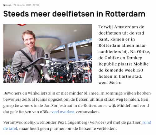 Artikel 'Steeds meer deelfietsen in Rotterdam' uit  van  dec 
